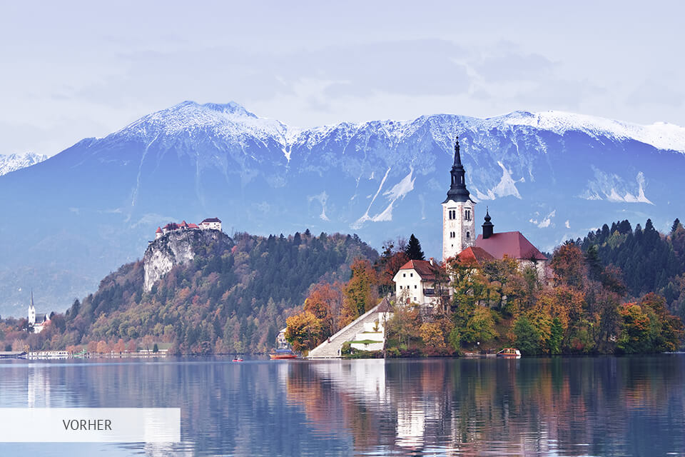 Photoshop Himmel Overlay vorher und nachher