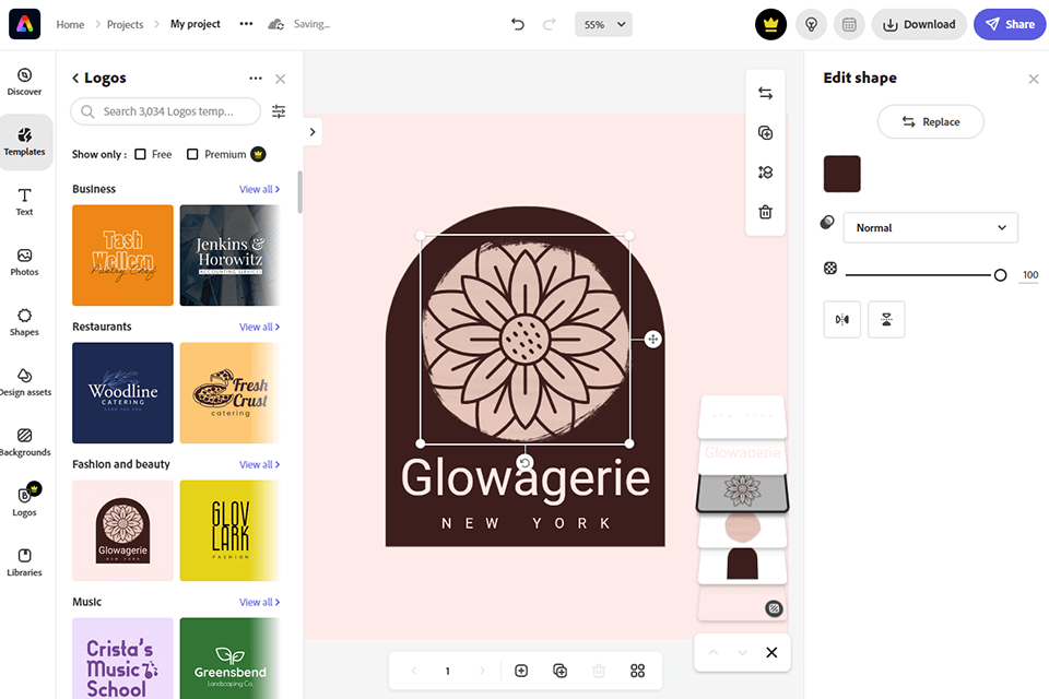 adobe express label printing software interface