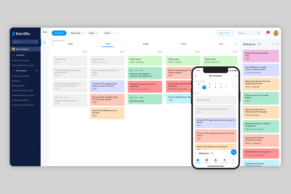 bordio daily planner app interface