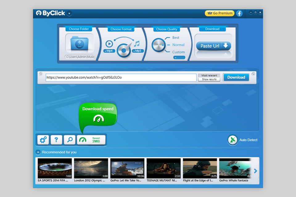 byclickdownloader youtube converter interface