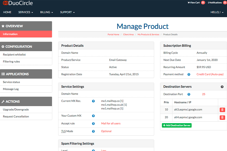 duocircle email marketing software interface