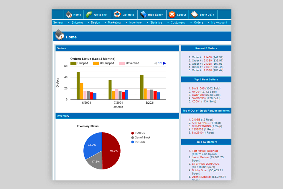 easy store creator ecommerce shopping cart software interface