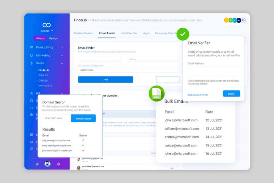 finder io email marketing software interface