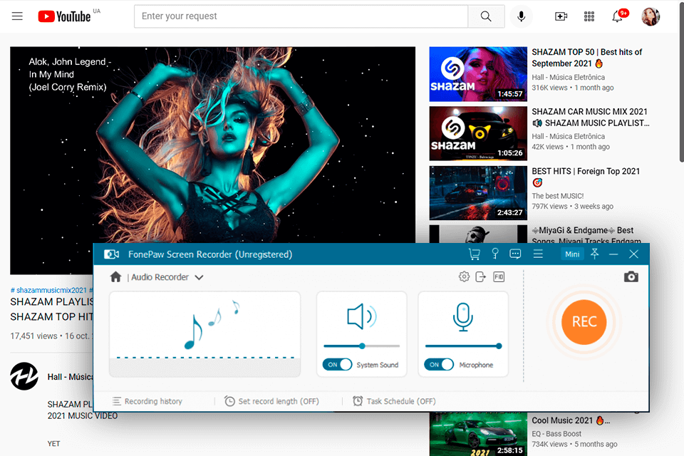 fonepaw youtube recording software interface