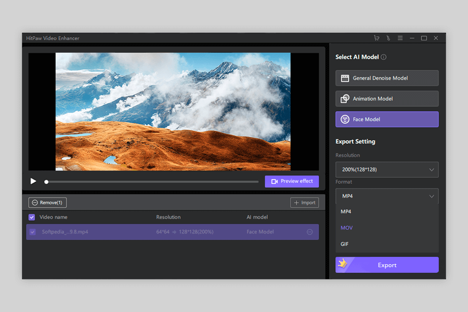 hitpaw video enhancer video quality enhancer interface
