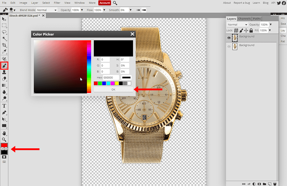 how to make the background of a picture black brush tool