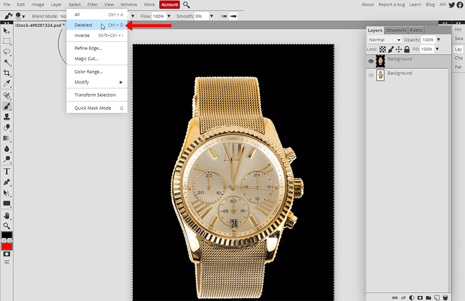 how to make the background of a picture black deselect