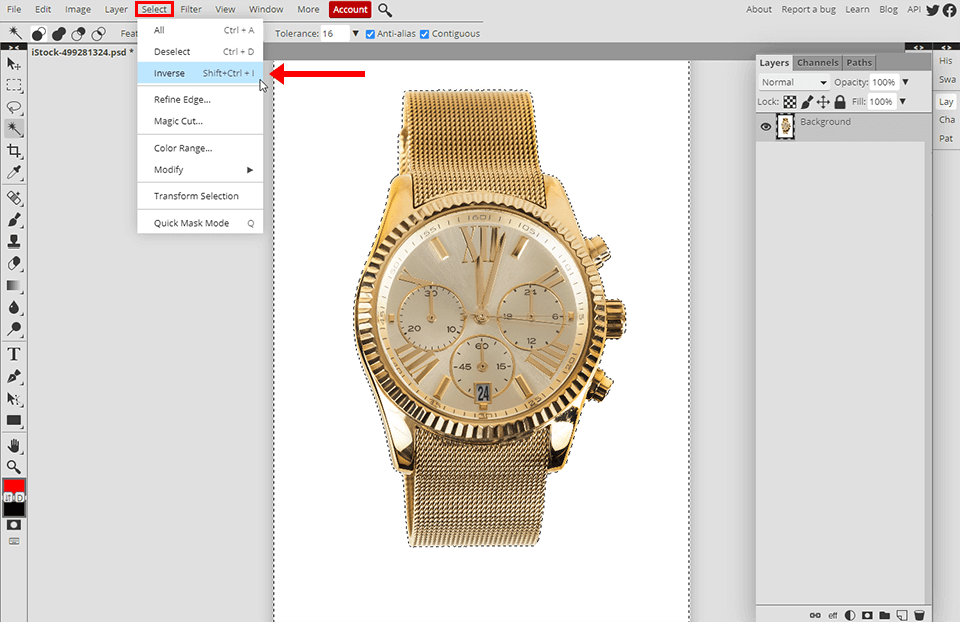 how to make the background of a picture black invert the selection
