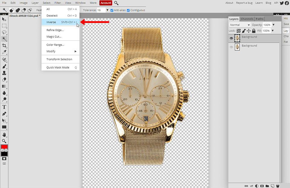 how to make the background of a picture black inverse the selection