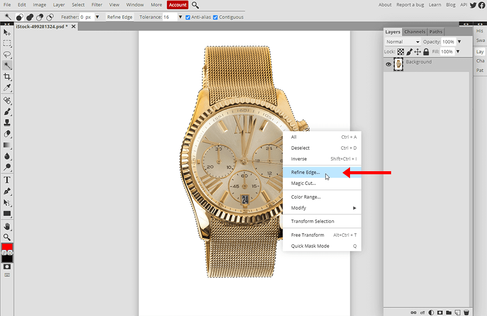 how to make the background of a picture black refine edge