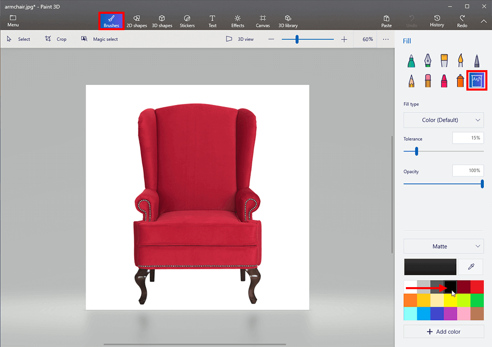 how to make the background of a picture black in paint 3d fill