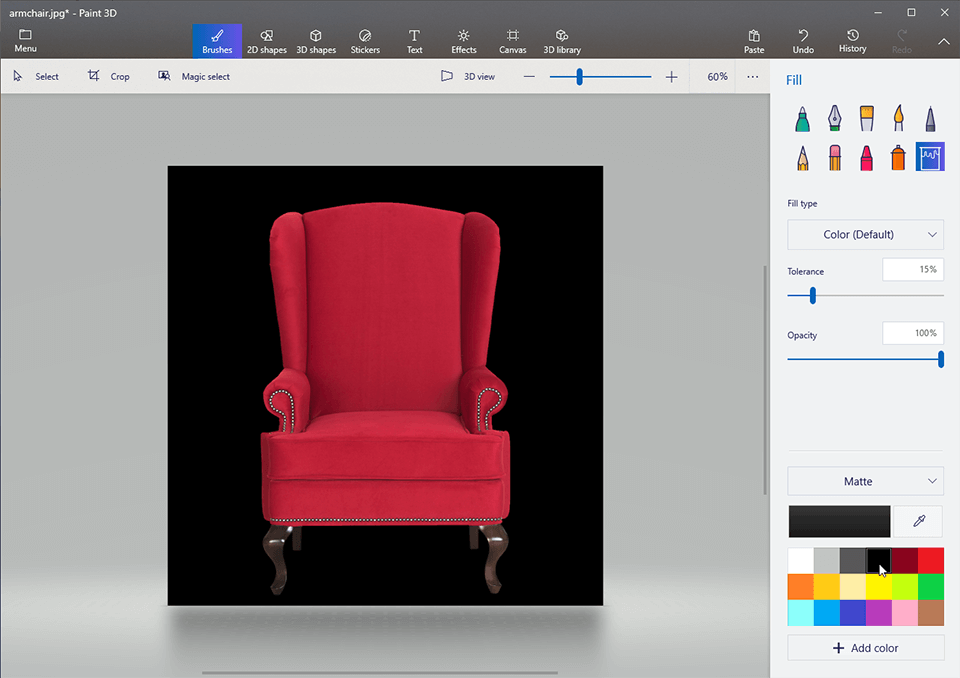 how to make the background of a picture black in paint 3d final