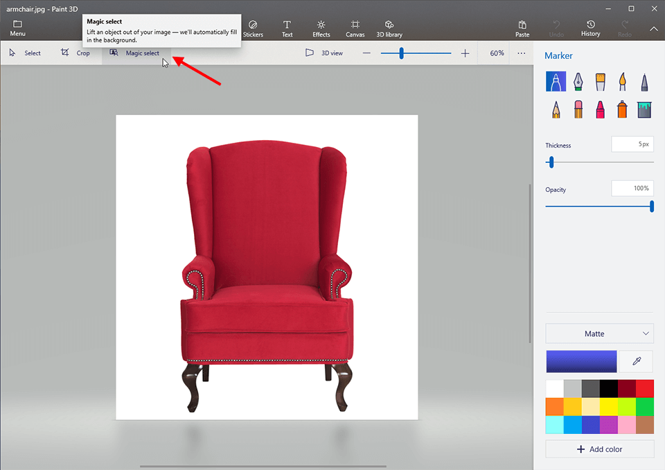 how to make the background of a picture black in paint 3d magic select