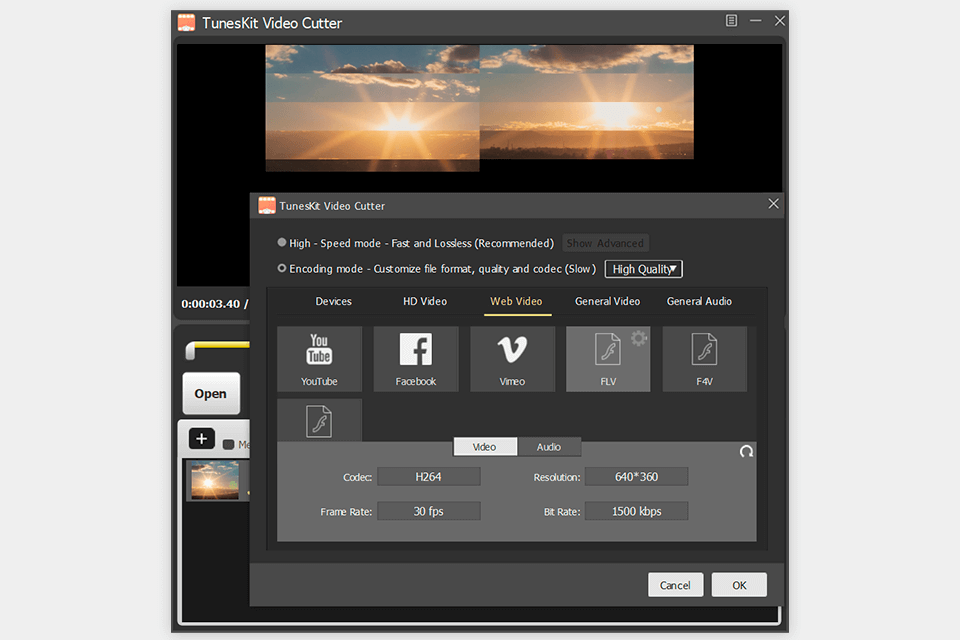 tuneskit video cutter flv editor interface