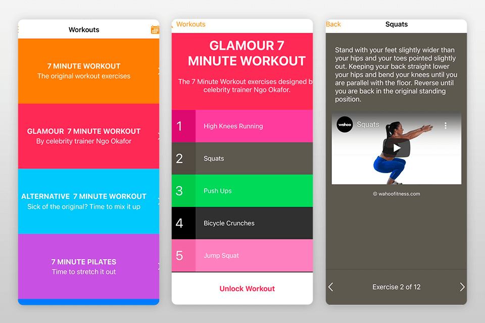 7 minute workout fitness app interface