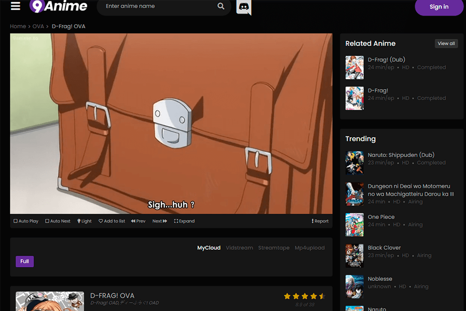 9anime anime streaming service interface