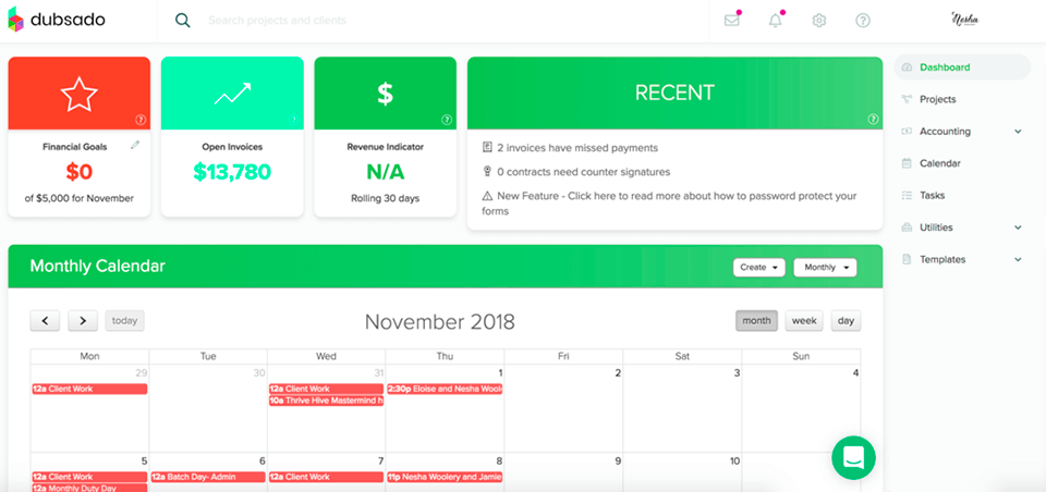 dubsado أفضل واجهة لبرامج إدارة استوديو التصوير