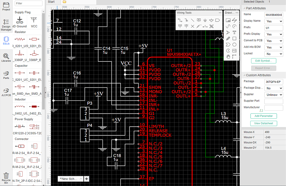 easyeda free pcb design software interface