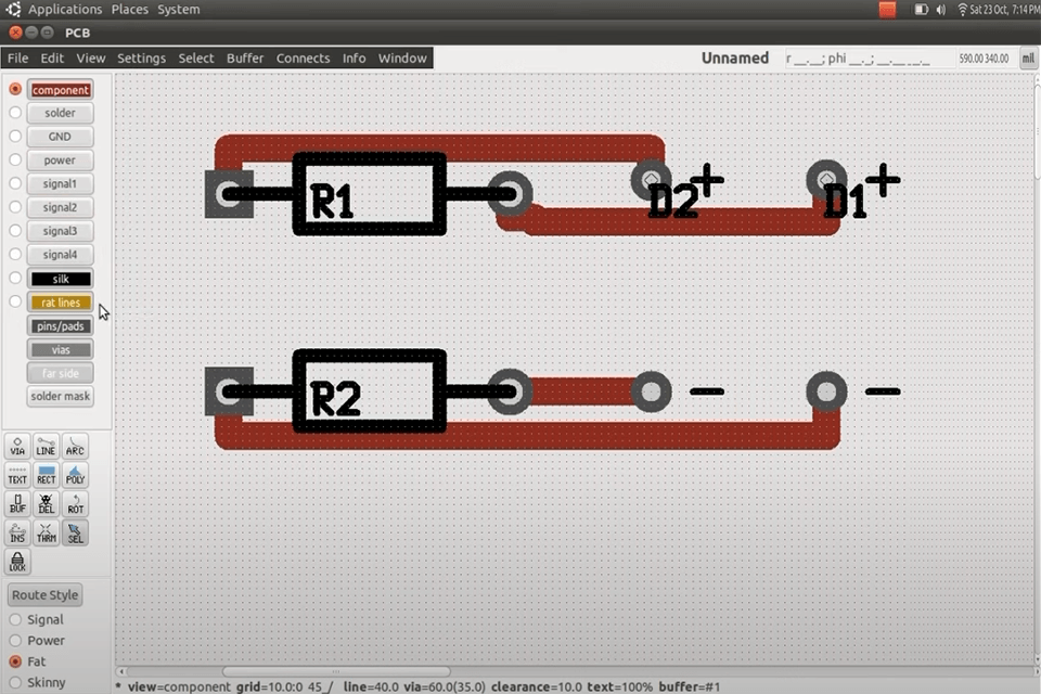 freepcb free pcb design software interface