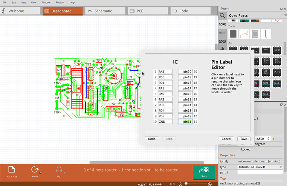 fritzing free pcb design software interface