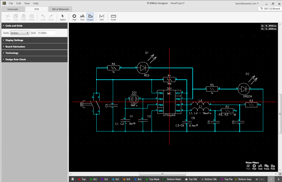 pcbweb designer free pcb design software interface