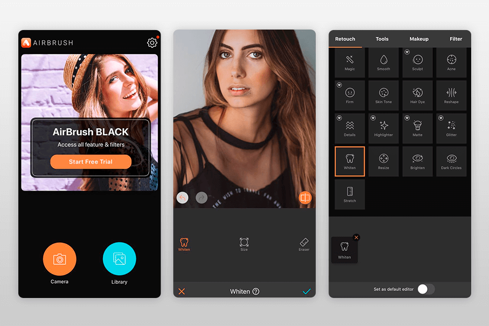 airbrush teeth whitening app interface