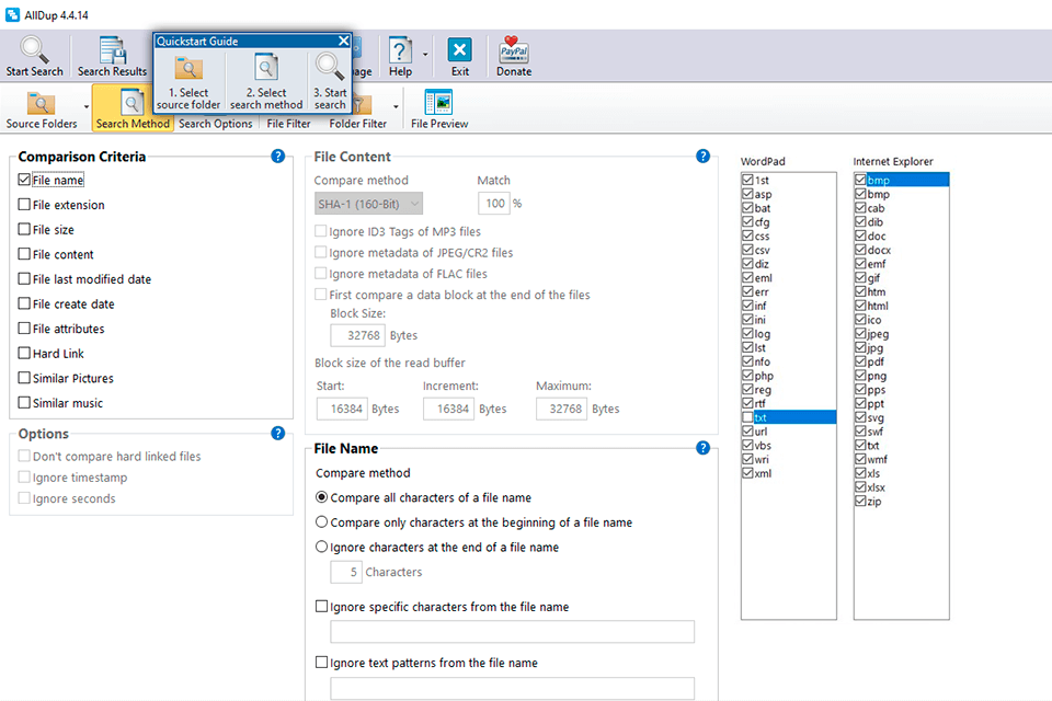 alldup duplicate file finder interface