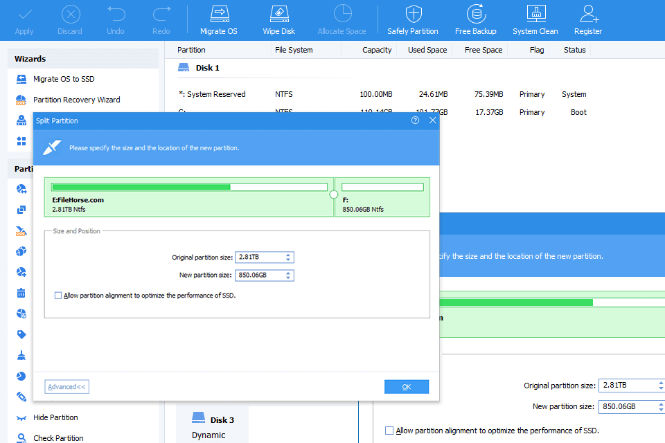 aomei partition assistant hard drive formatting software interface