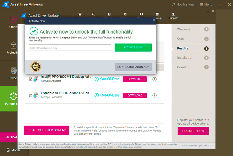 avast driver update software interface