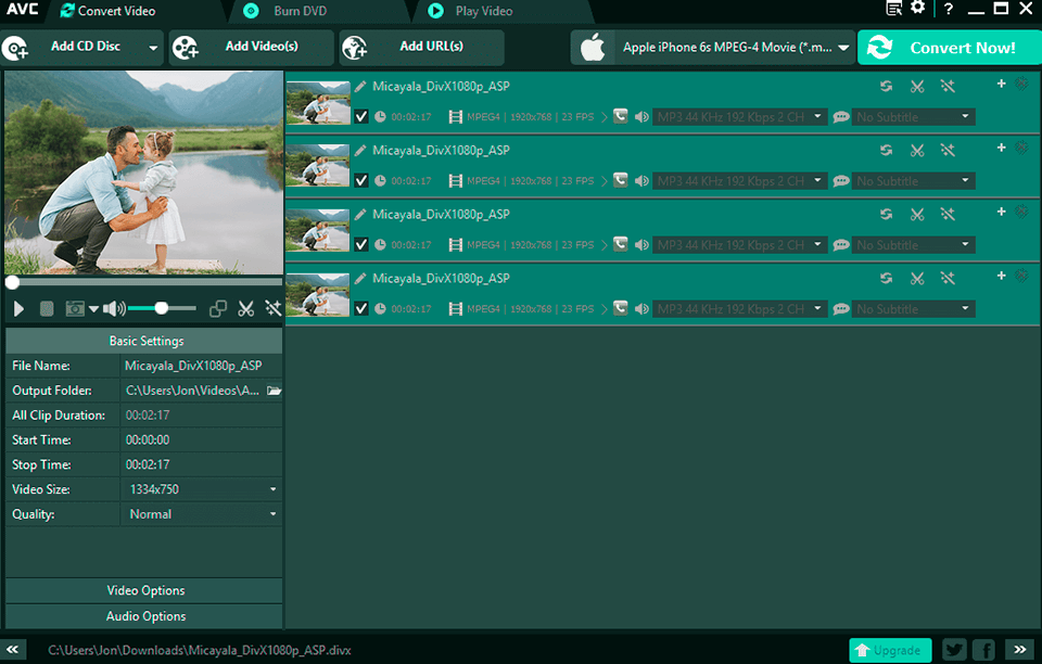 avc ultimate free video converter for windows interface