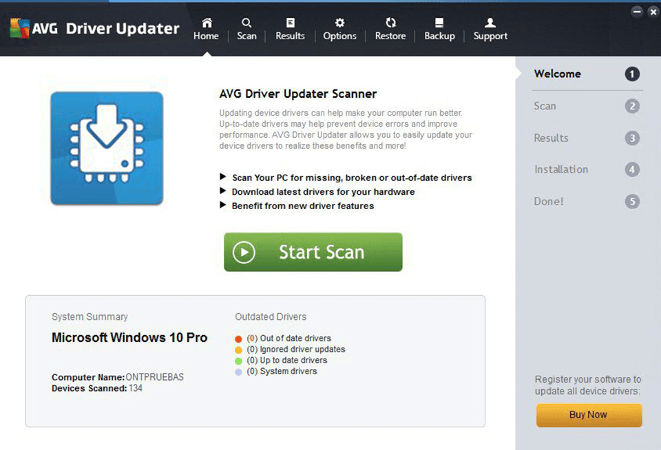 avg driver update software interface