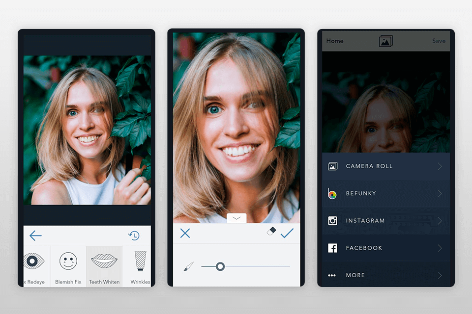 befunky photo editor teeth whitening app interface