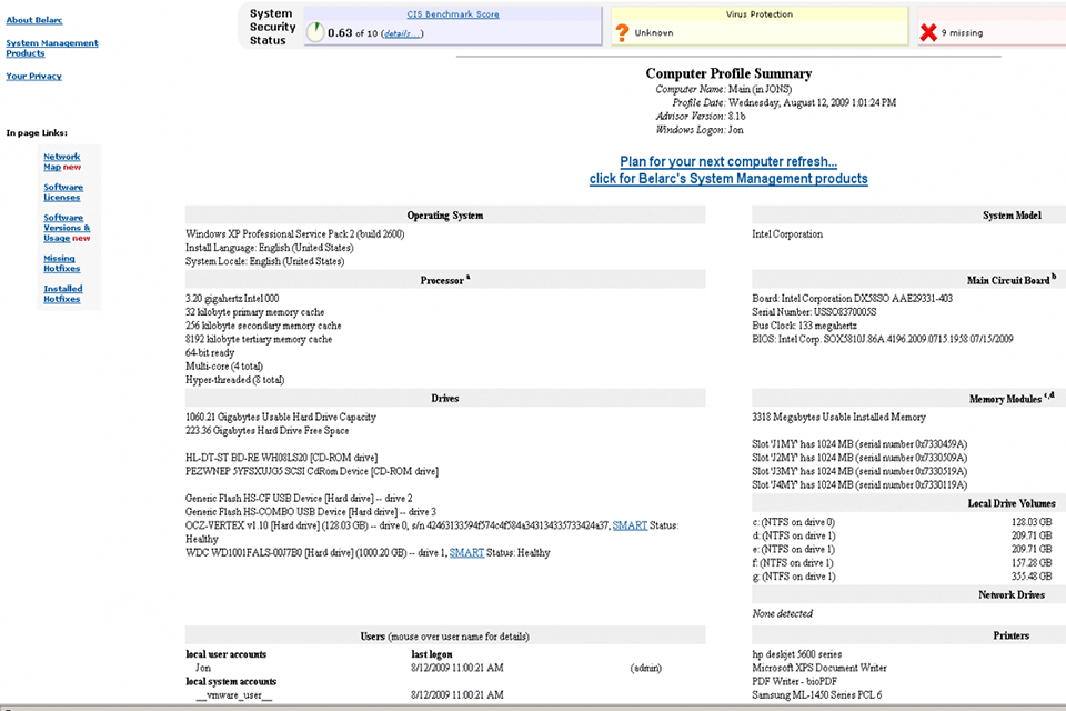 belarc advisor download interface