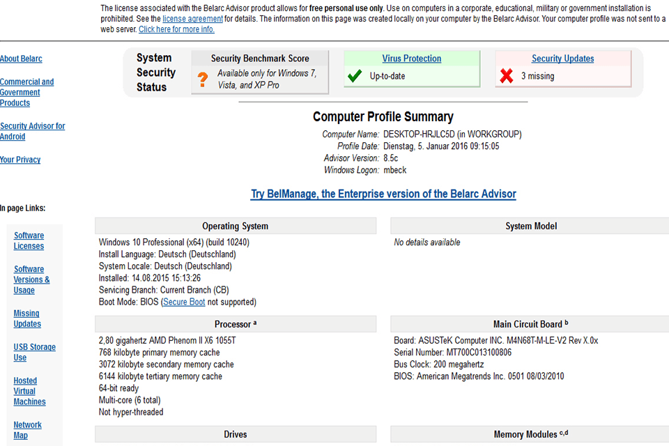 belarc advisor for mac donwload interface