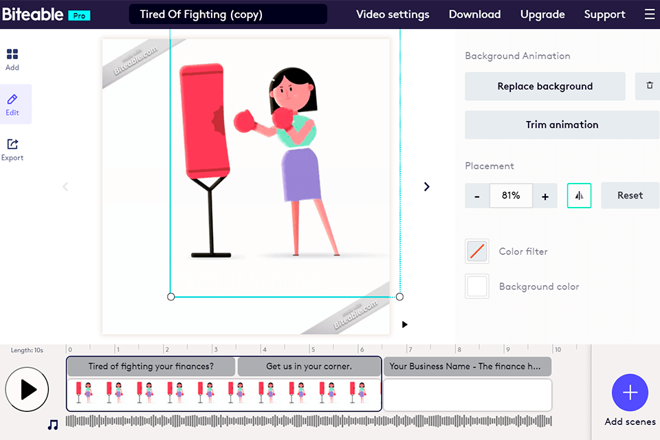 biteable whiteboard animation software interface