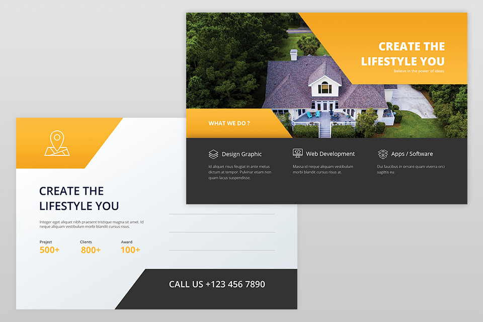 black and yellow real estate postcard ideas mockup