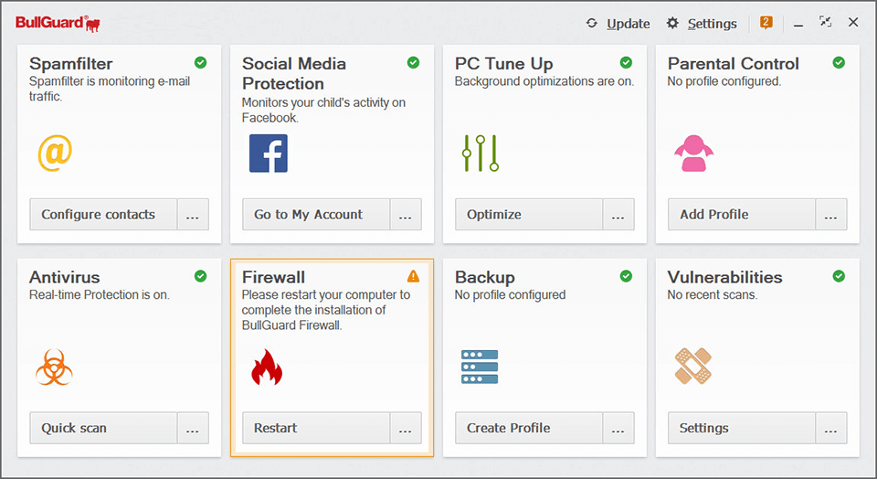 bullguard interface internet security suites