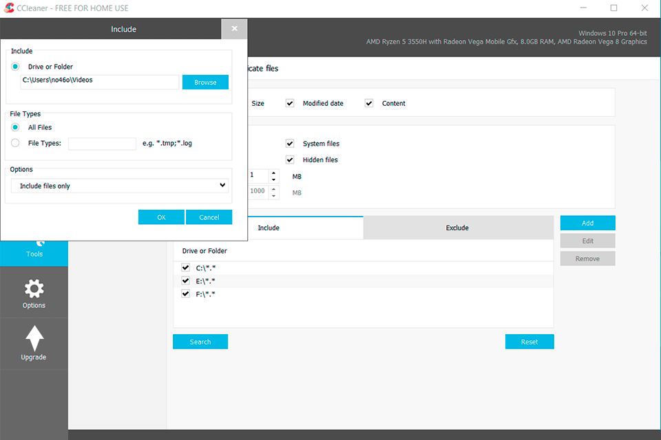 ccleaner duplicate file finder interface