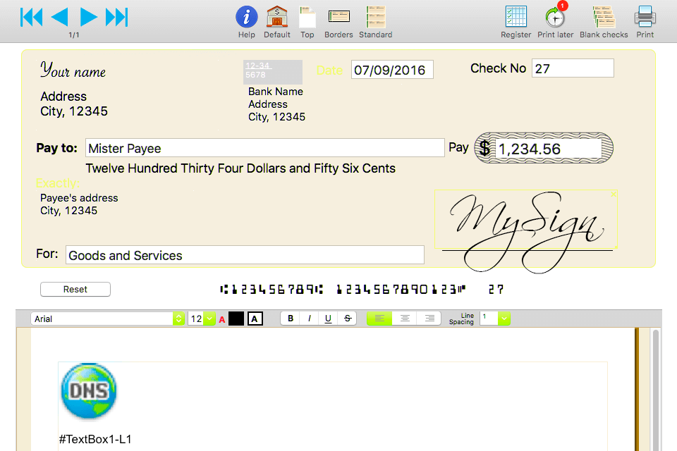 check writer III+ check printing software interface