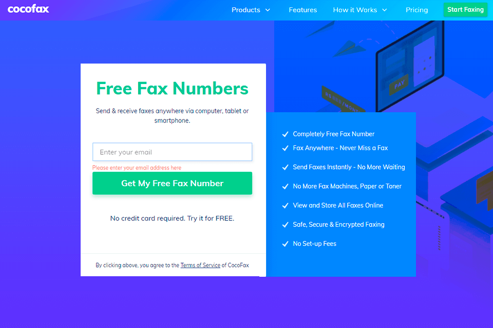 cocofax free fax number