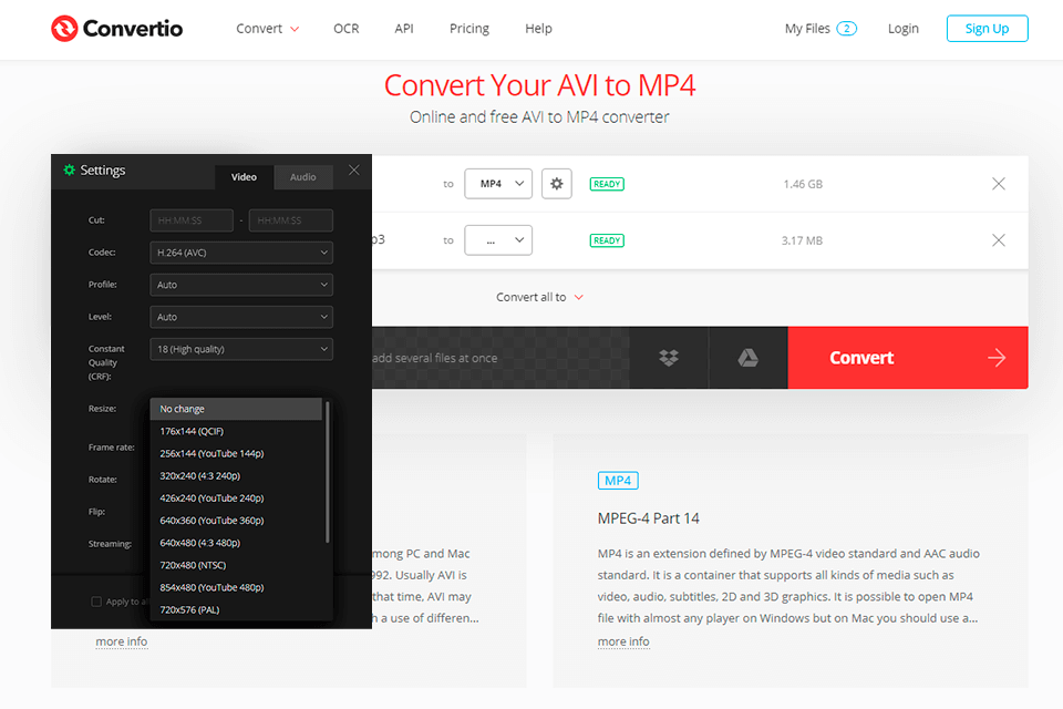 convertio converter vob to mp4 converter interface