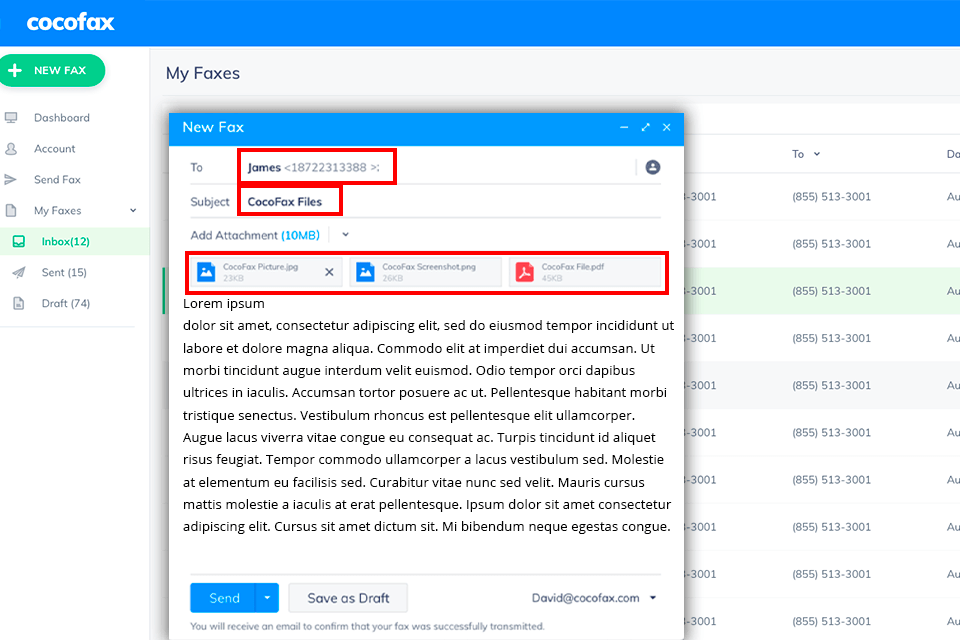 creating new fax with cocofax