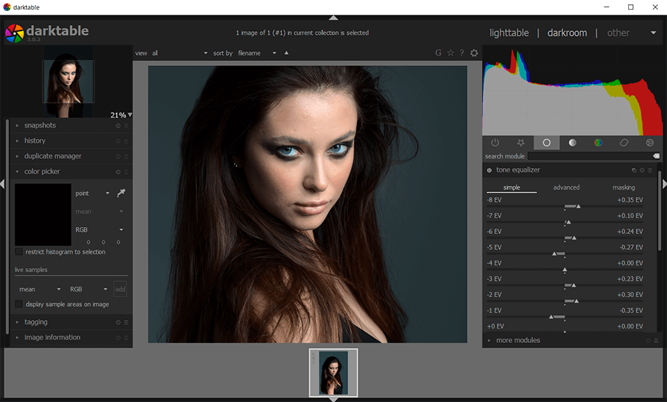 darktable canon raw editor interface