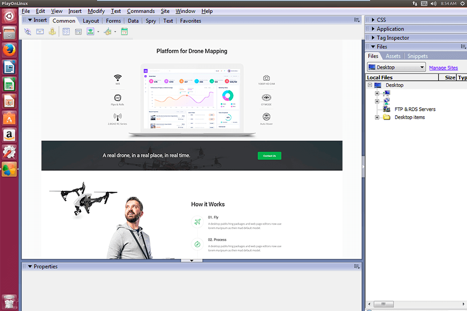 dreamweaver linux through wine