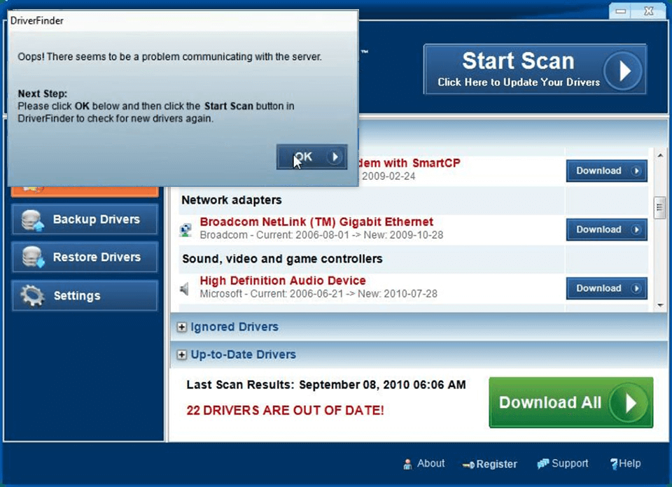 driverfinder driver update software interface
