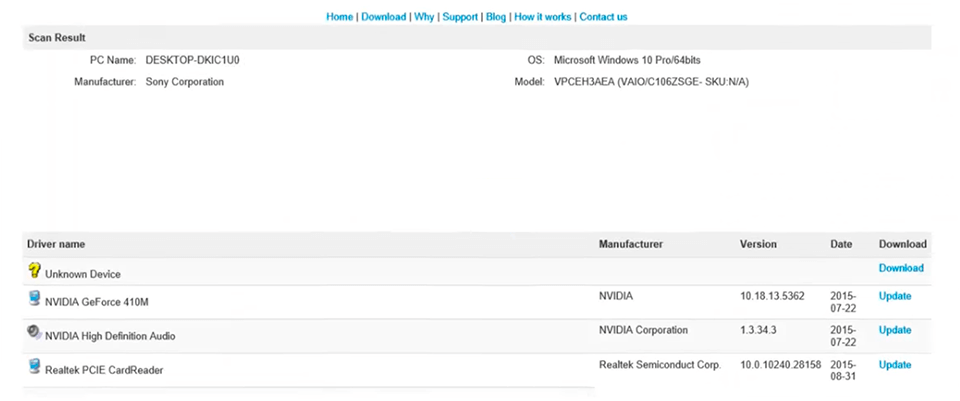 driver identifier driver update software interface