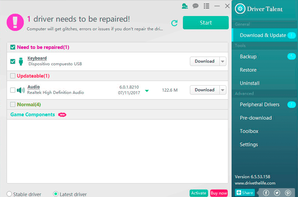 driver talent update software interface