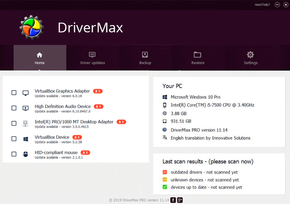 drivermax driver update software interface