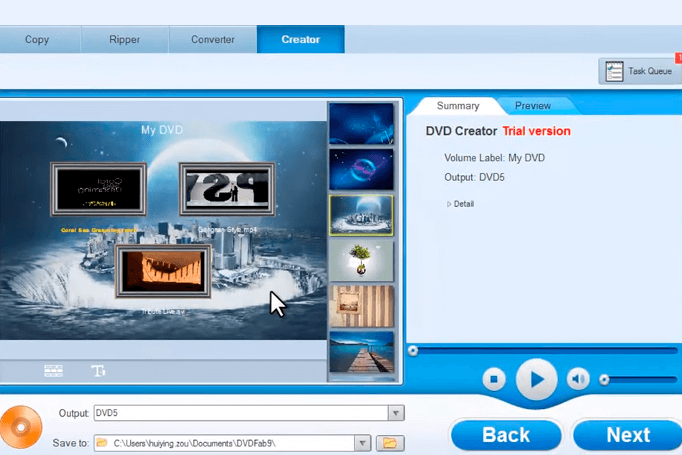 dvdfab dvd creator authoring software interface