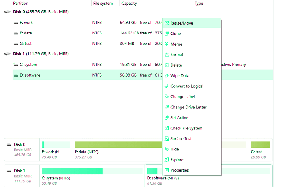 easeus partition master interface